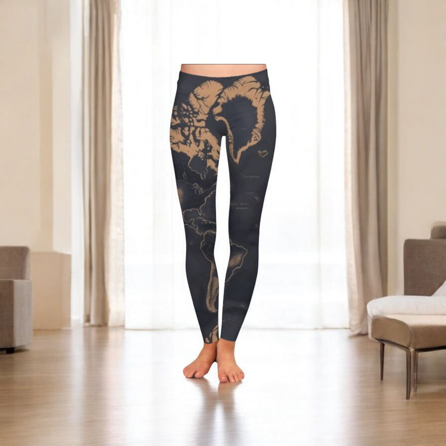 Female Golden Map Gym Leggings – Black & Gold | Signatory Design, Stylish & Comfortable Activewear