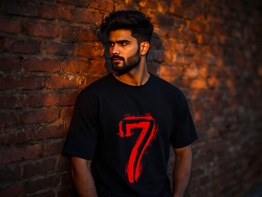 A Game-Changer in Streetwear: Unisex Supima Cotton T-Shirt with Bold Red 7 Print – Ultra-Soft Comfort Meets Iconic Style.