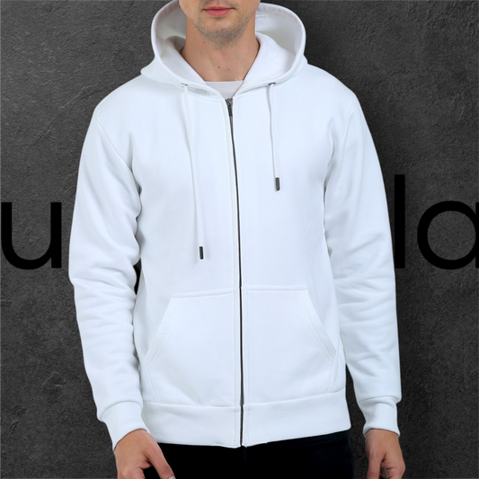 Premium Unisex Zip Hoodie – 400 GSM, Super Combed Cotton, Bio-Washed, Metal Zipper.