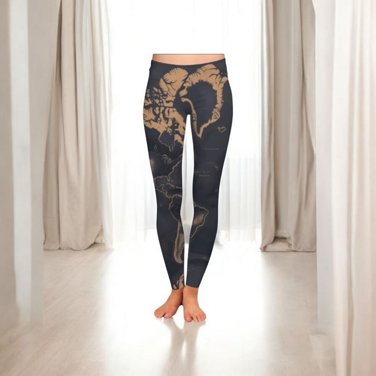 Female Golden Map Gym Leggings – Black & Gold | Signatory Design, Stylish & Comfortable Activewear