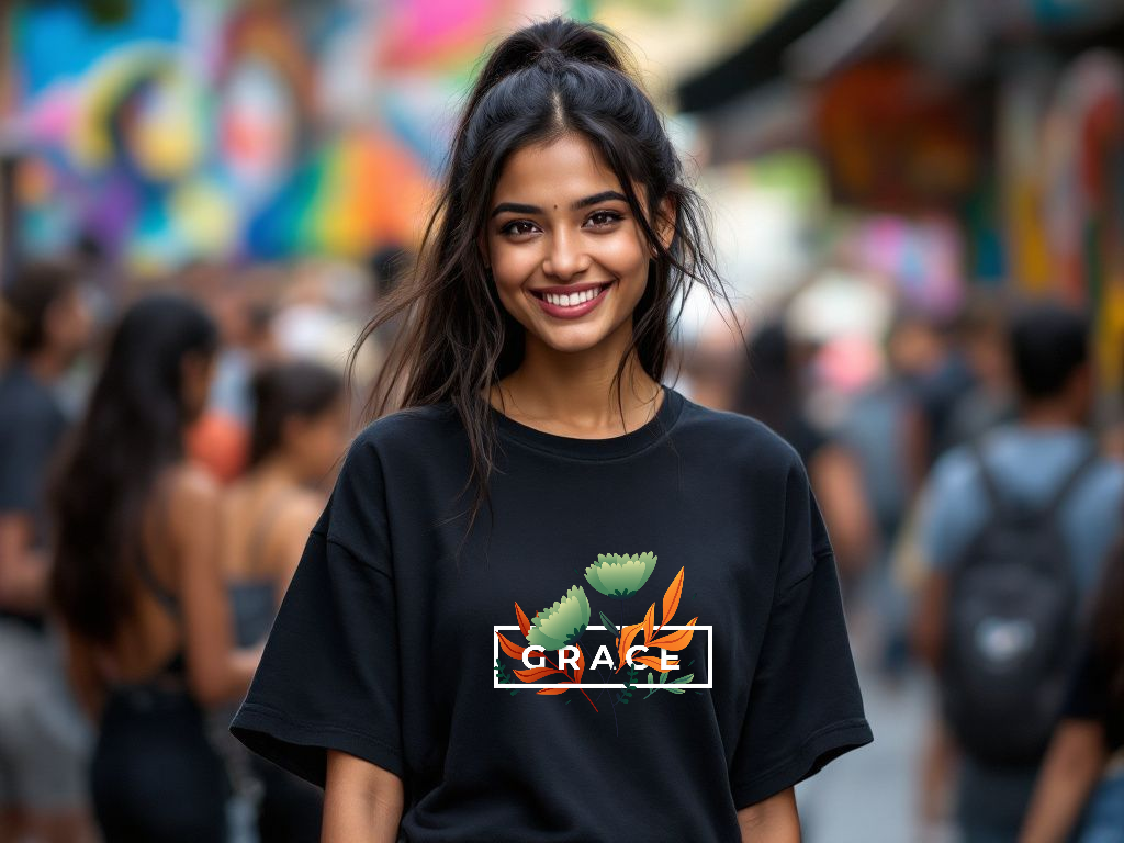 Grace Printed Unisex Cotton T-Shirt – Regular Fit, Pre-Shrunk Fabric, Lycra Neck Rib | Crew Neck Tee.